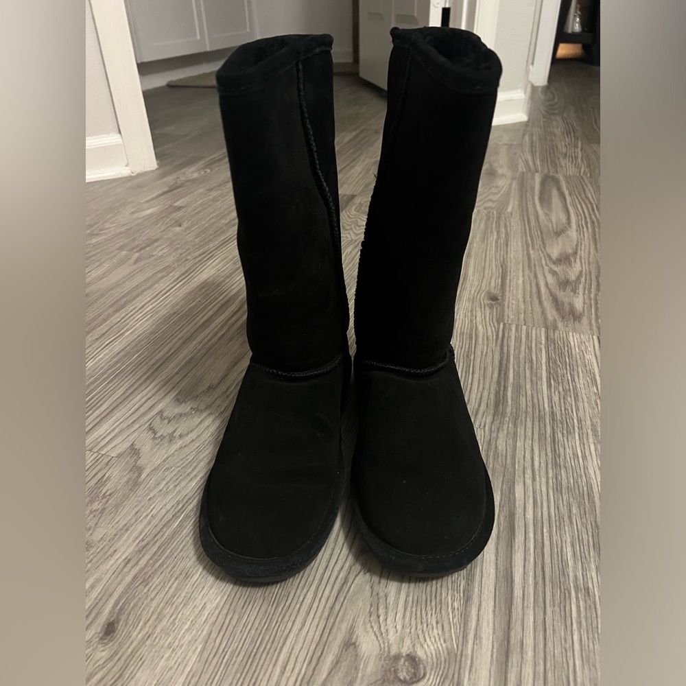 BEAR PAW Women's Emma Tall Suede Boots Black Size 8 Pull on Shearling Wool